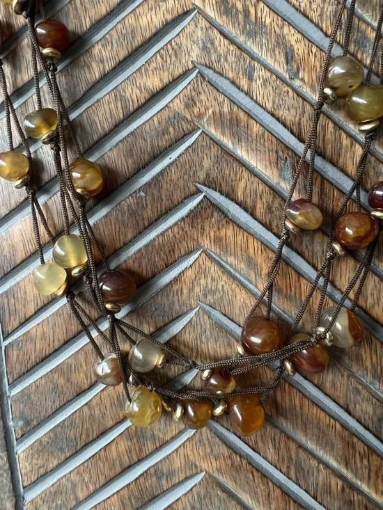 Cookie Lee Agate Beaded Necklace – Multi Strand Brown & Amber Tones - Picture 5 of 13
